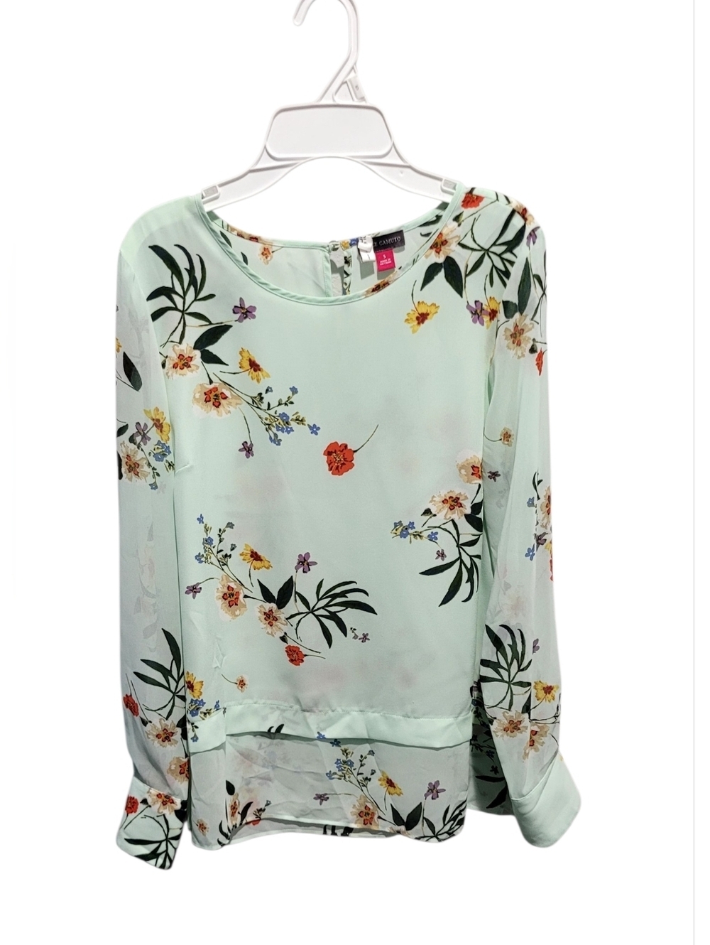 Vince Camuto Mint Green Floral Chiffon Blouse Sheer Long Sleeve Top Size Small